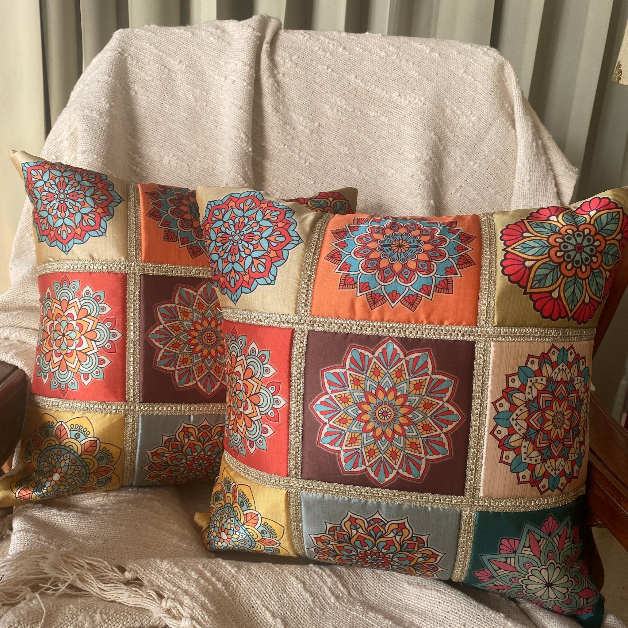 Mandala Auburn Cushion Covers, 16" x 16", Pack of 2 - Coral Slub -